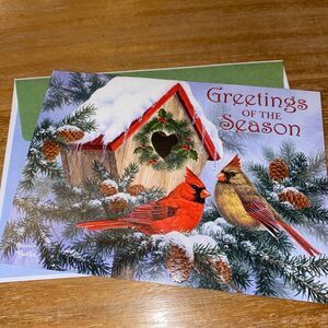 Habitat Hope Greeting the Season Winter Cardinalidae Birds House Christmas‎ Card